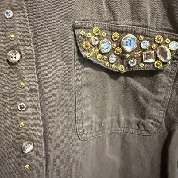 VTG Brown Bejeweled Rhinestone Button-Up Shirt 100% Cotton - Picture 5 of 7